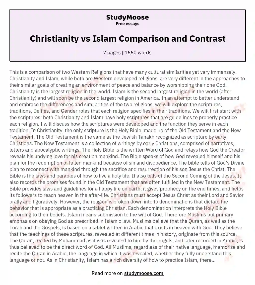 Christianity vs Islam Comparison and Contrast