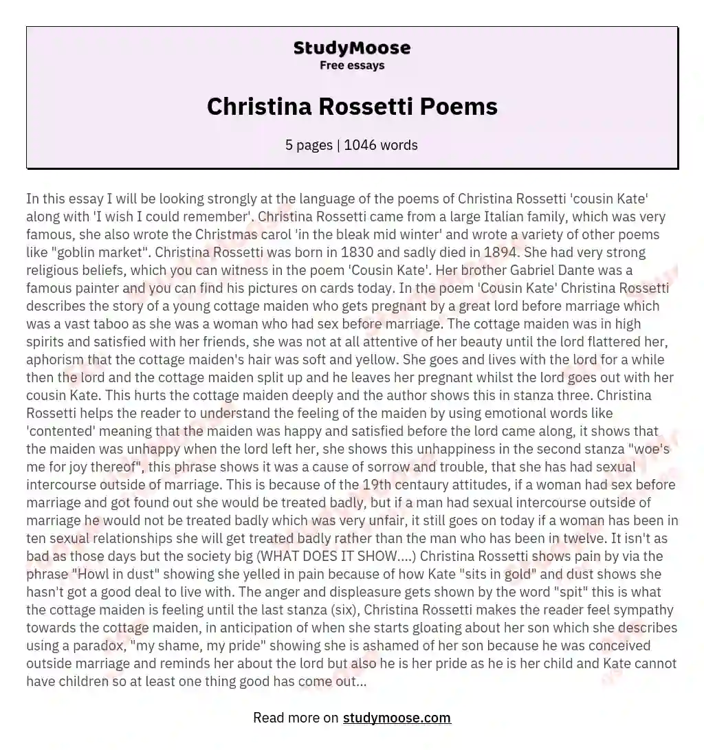 Christina Rossetti Poems essay