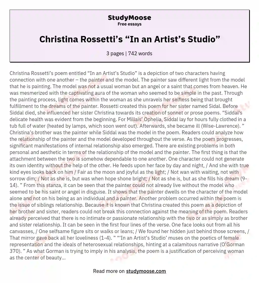 Christina Rossetti’s “In an Artist’s Studio” essay