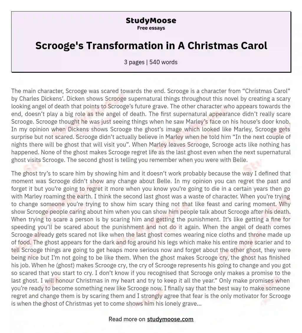 Scrooge's Transformation in A Christmas Carol essay
