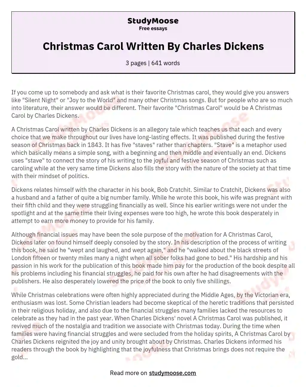 Christmas Carol Written By Charles Dickens