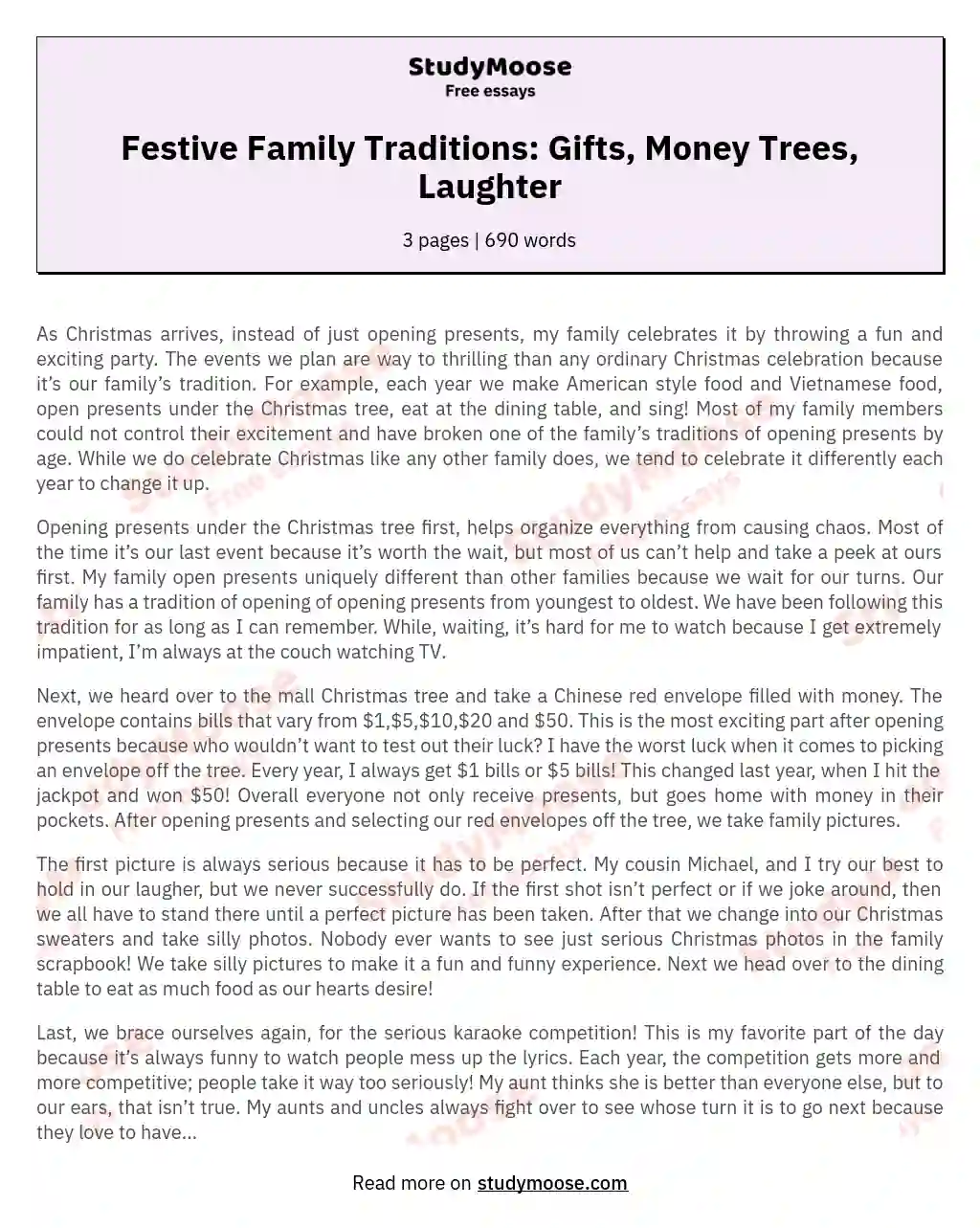 Festive Family Traditions: Gifts, Money Trees, Laughter essay
