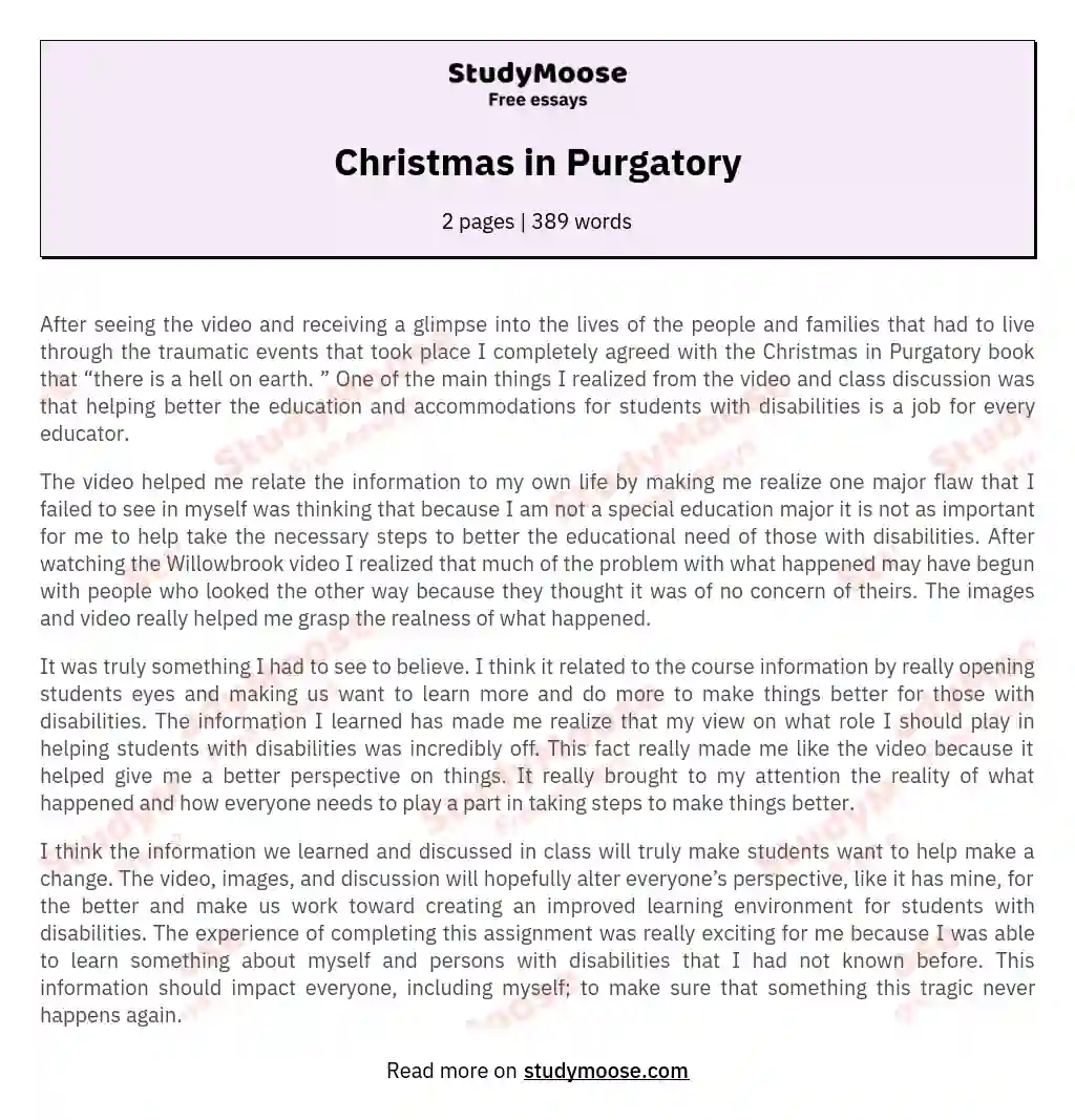 Christmas in Purgatory essay