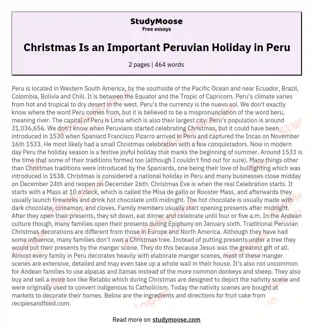 Christmas Is an Important Peruvian Holiday in Peru