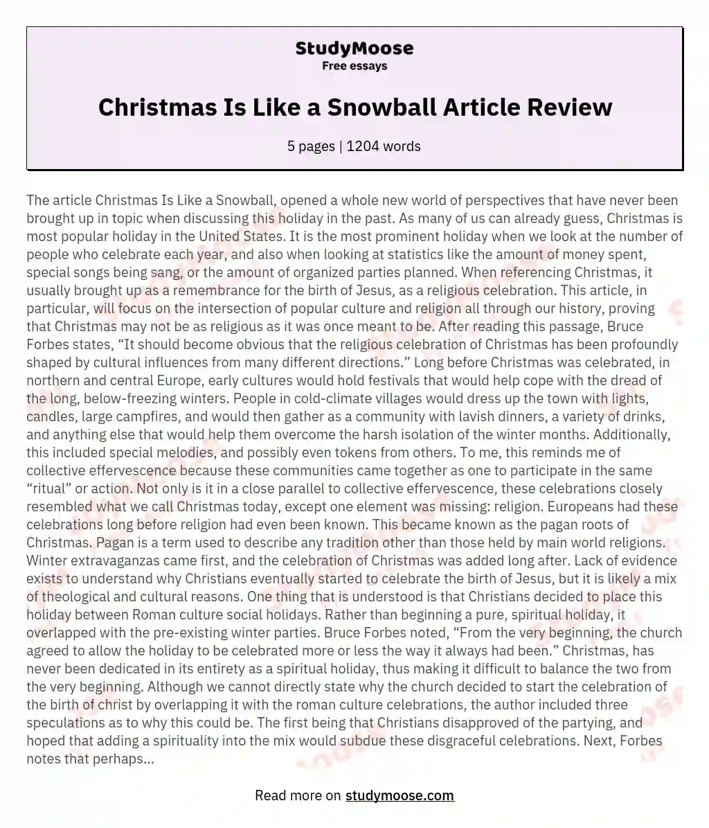 Christmas Is Like a Snowball Article Review essay