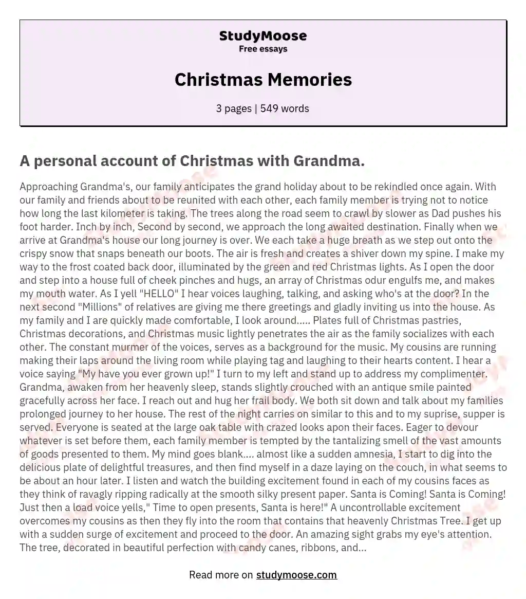 Christmas Memories essay