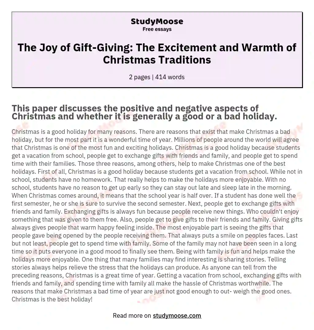 essay about christmas with introduction body and conclusion