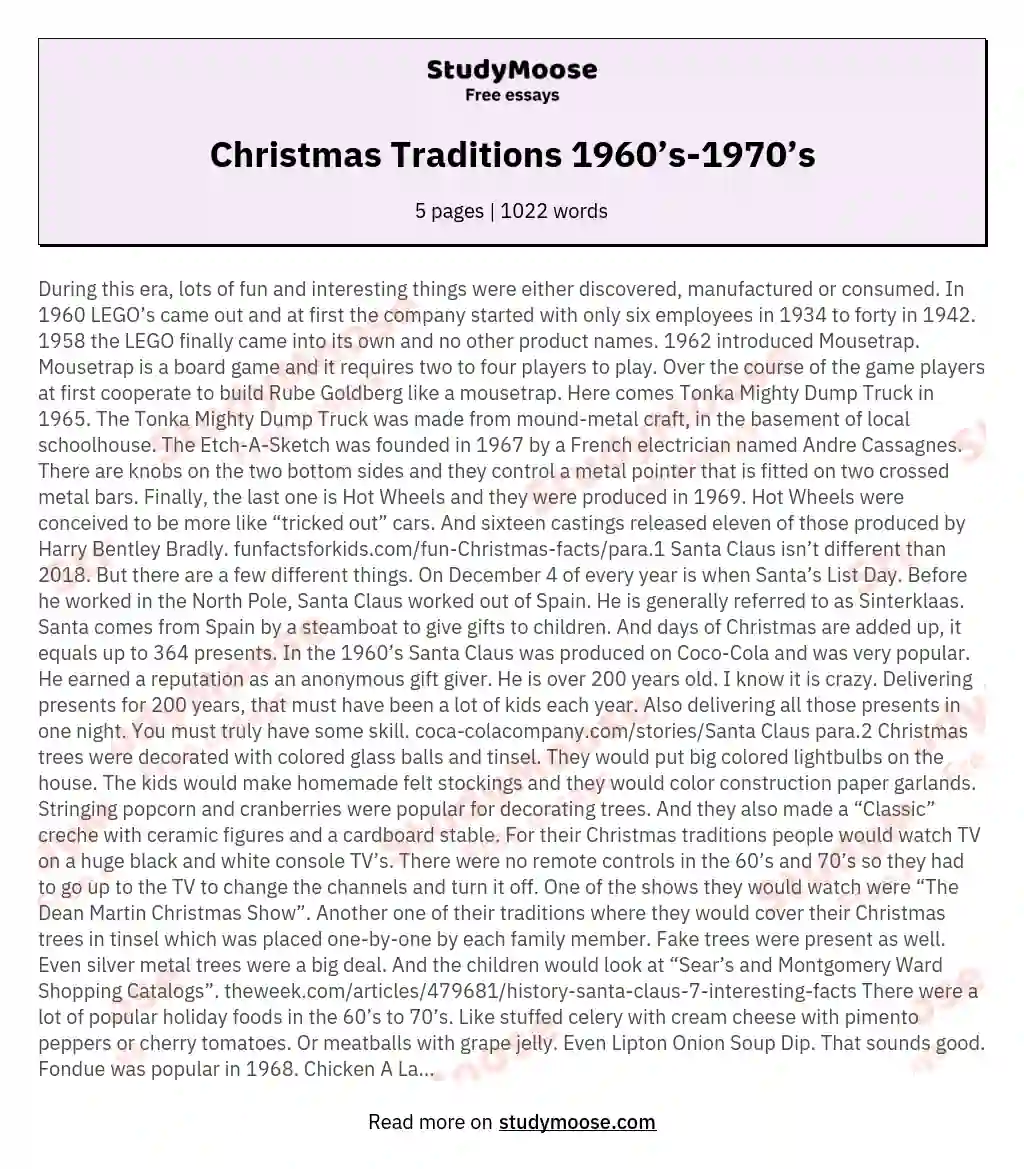 Christmas Traditions 1960’s-1970’s essay