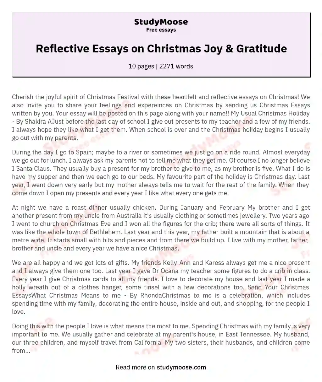 Reflective Essays on Christmas Joy & Gratitude essay
