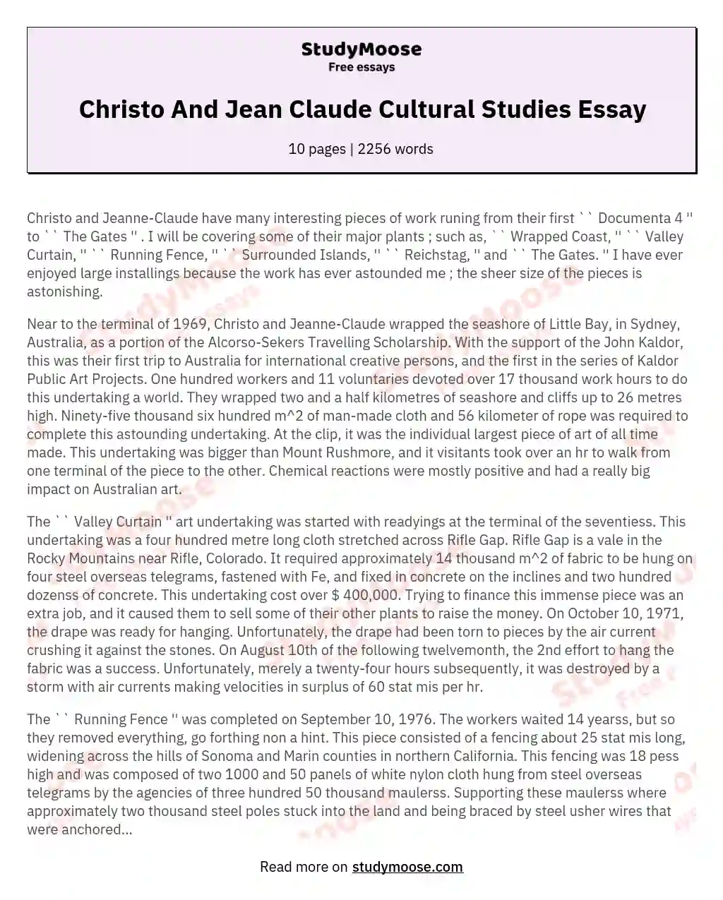 Christo And Jean Claude Cultural Studies Essay essay