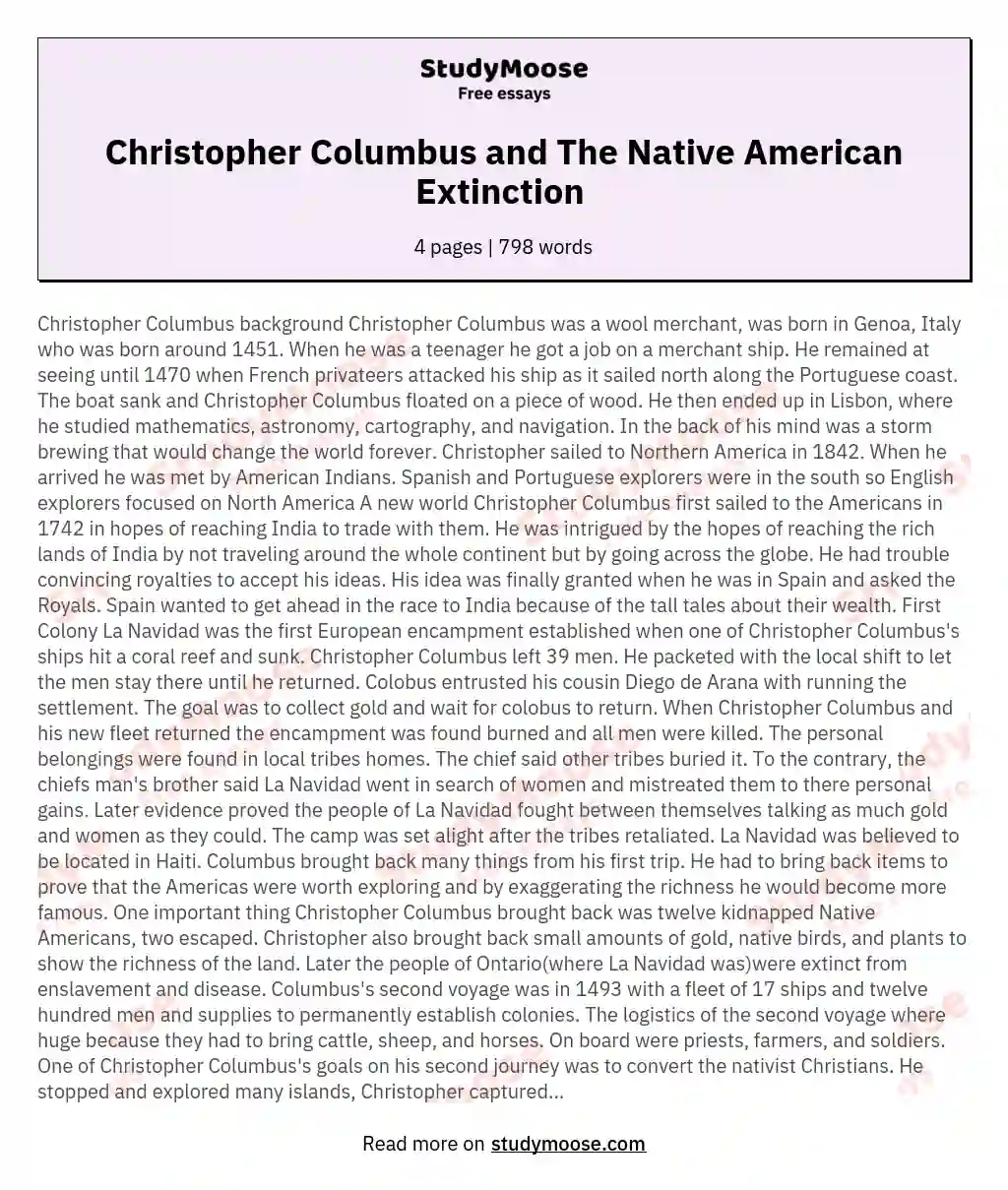 Christopher Columbus and The Native American Extinction  essay