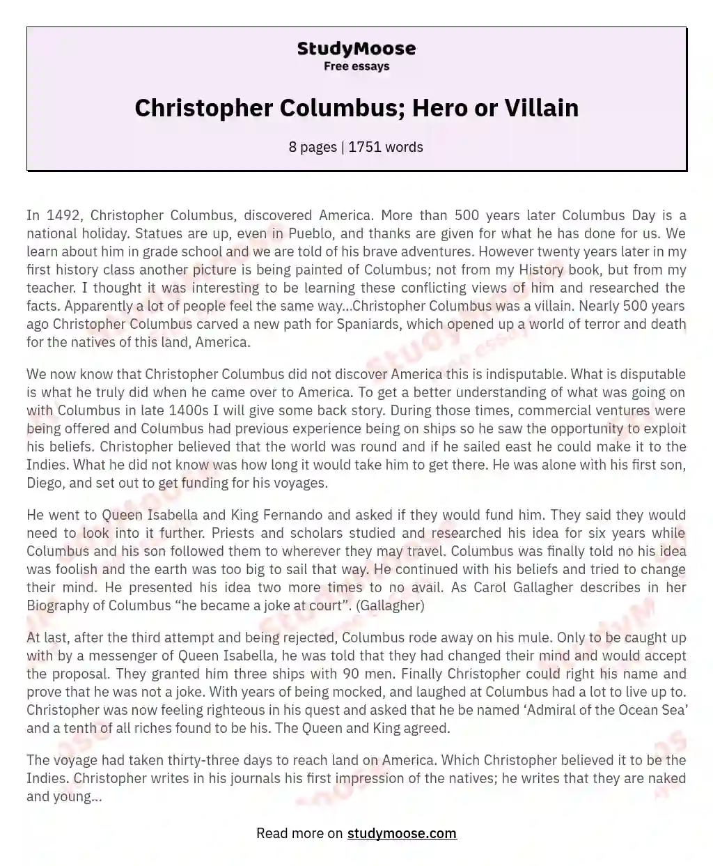 Christopher Columbus; Hero or Villain