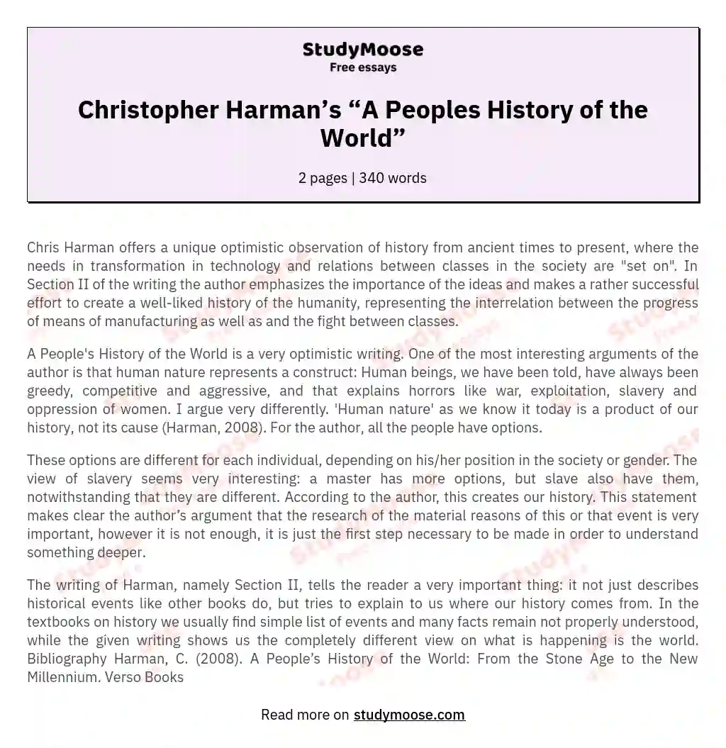 Christopher Harman’s “A Peoples History of the World”