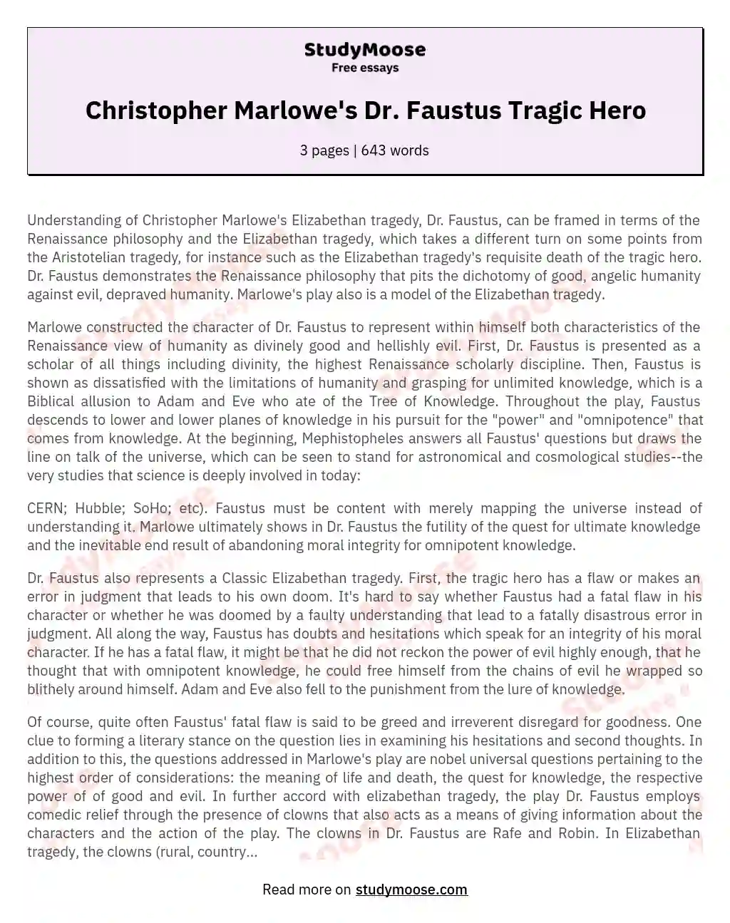 Christopher Marlowe's Dr. Faustus Tragic Hero