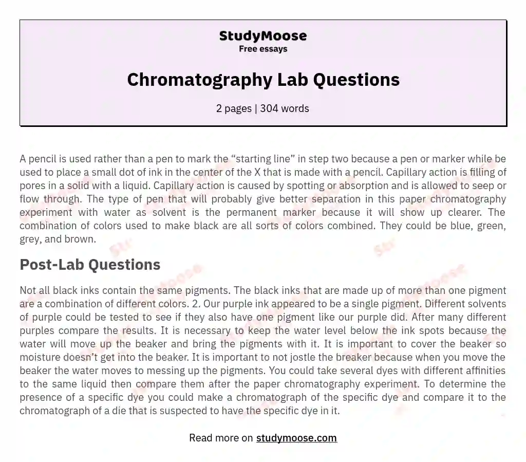 Chromatography Lab Questions