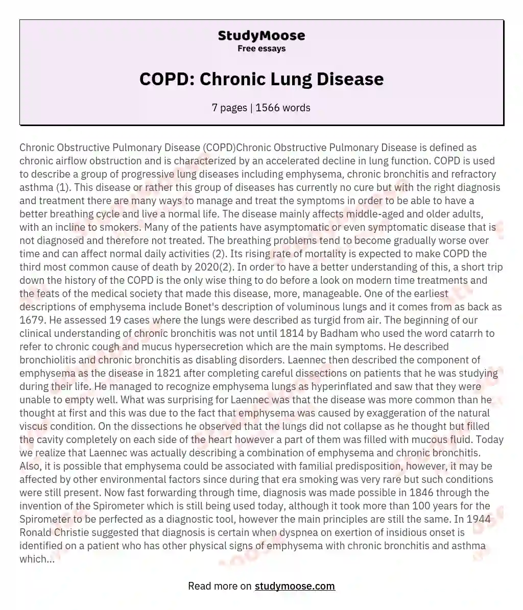 Chronic Obstructive Pulmonary Disease COPDChronic Obstructive Pulmonary Disease is defined as chronic