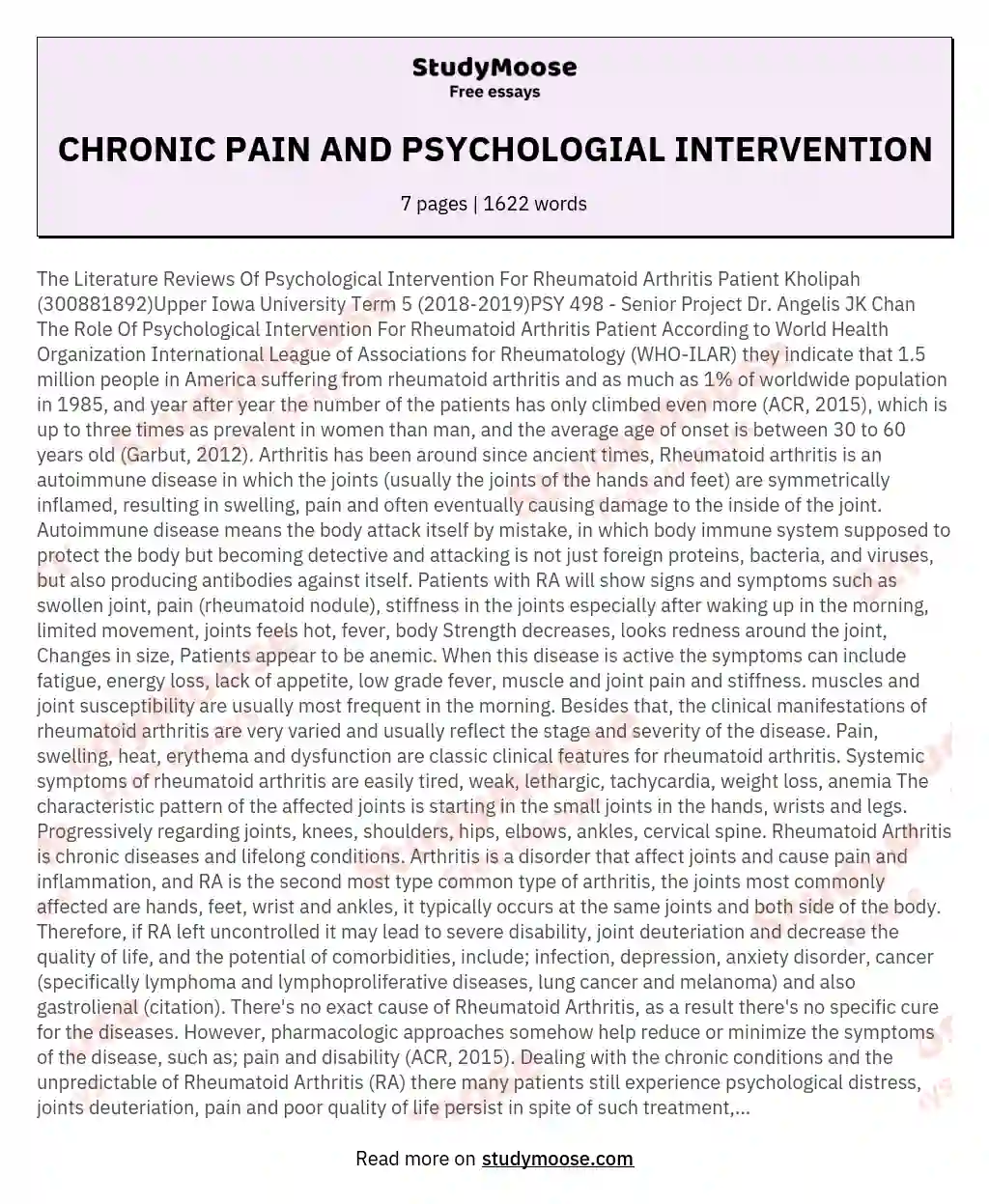 CHRONIC PAIN AND PSYCHOLOGIAL INTERVENTION