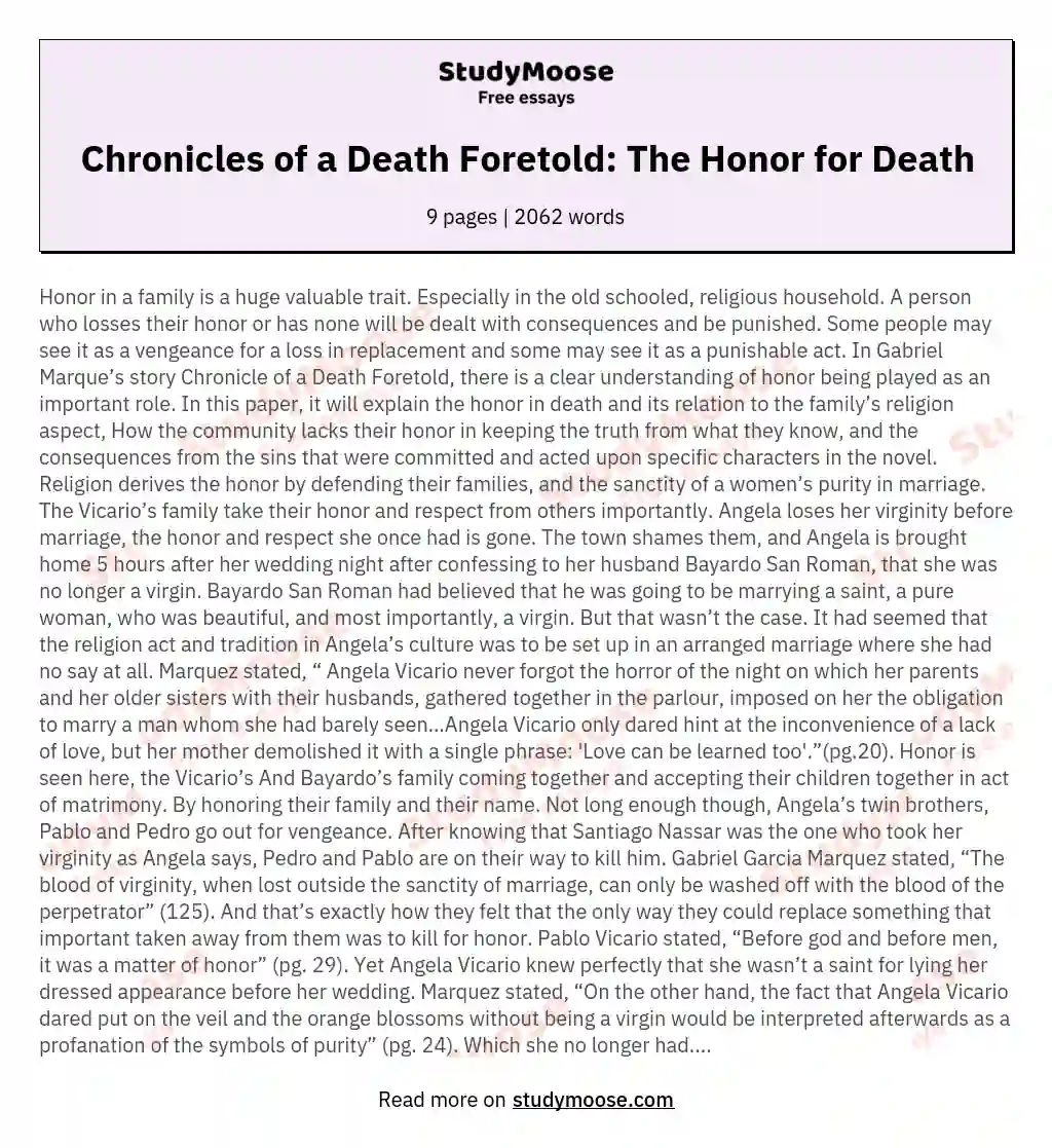 chronicle of a death foretold hl essay