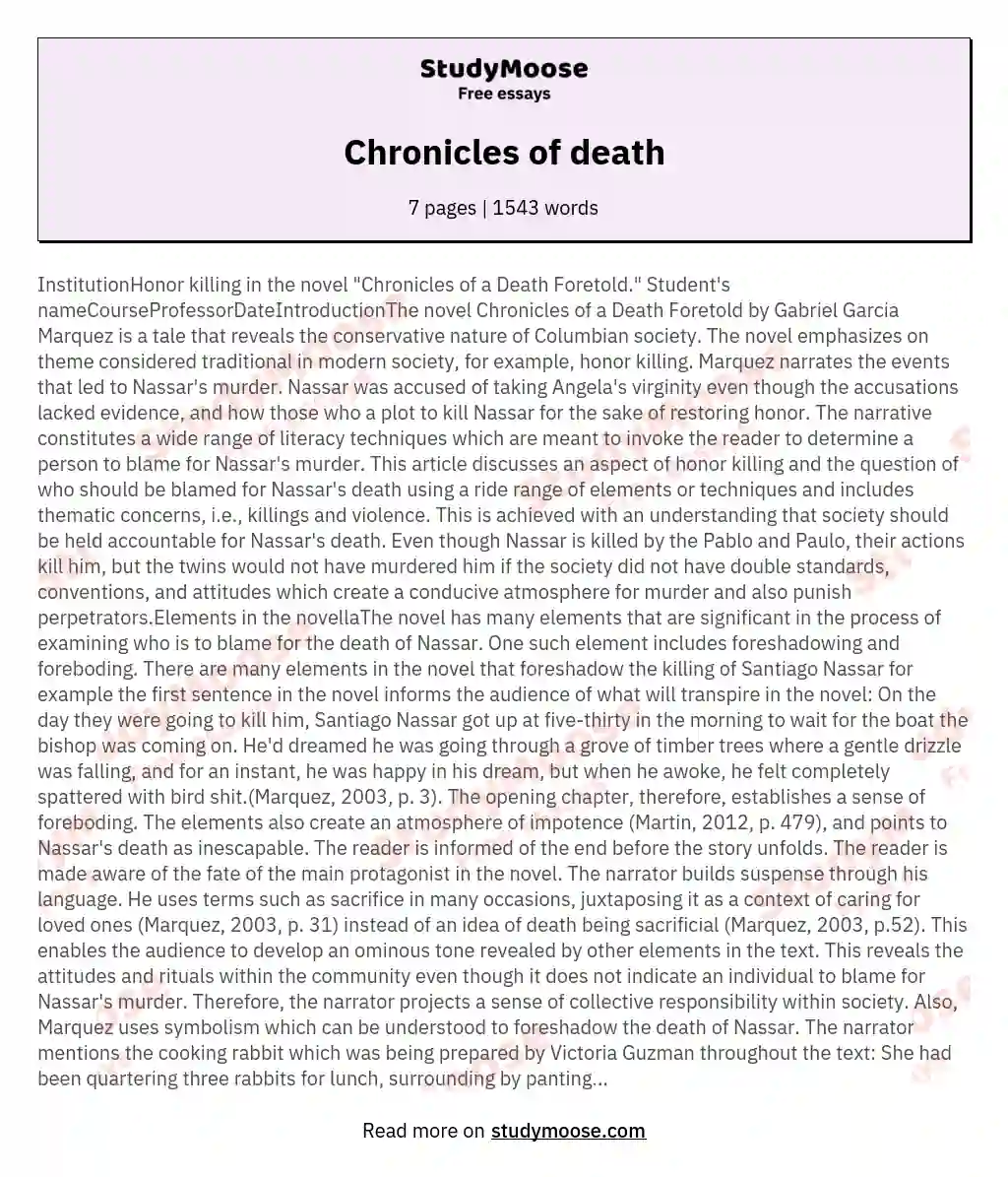 Chronicles of death essay