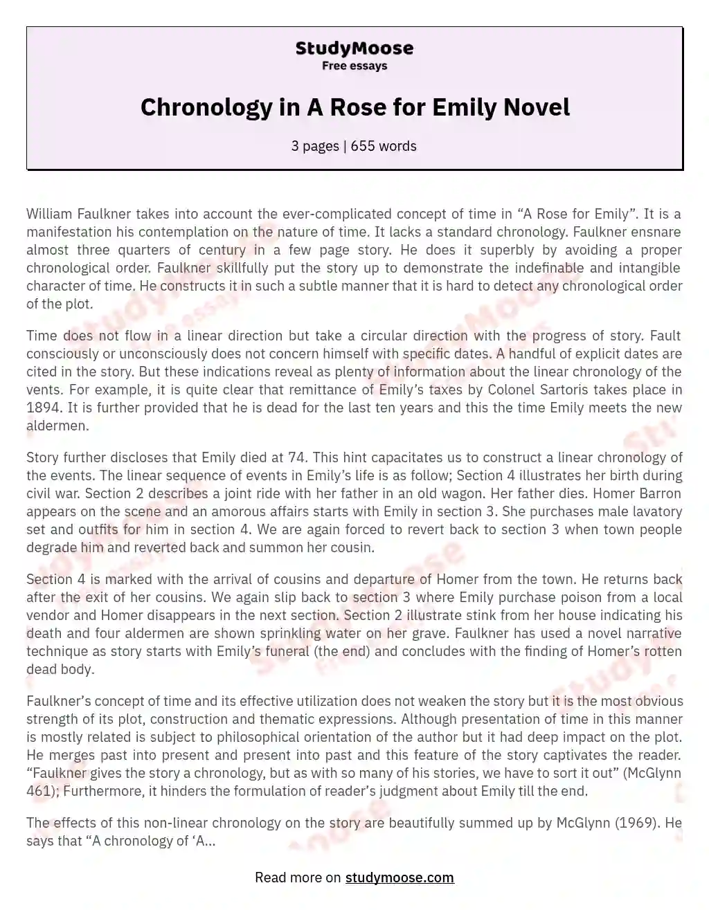 Chronology in A Rose for Emily Novel essay