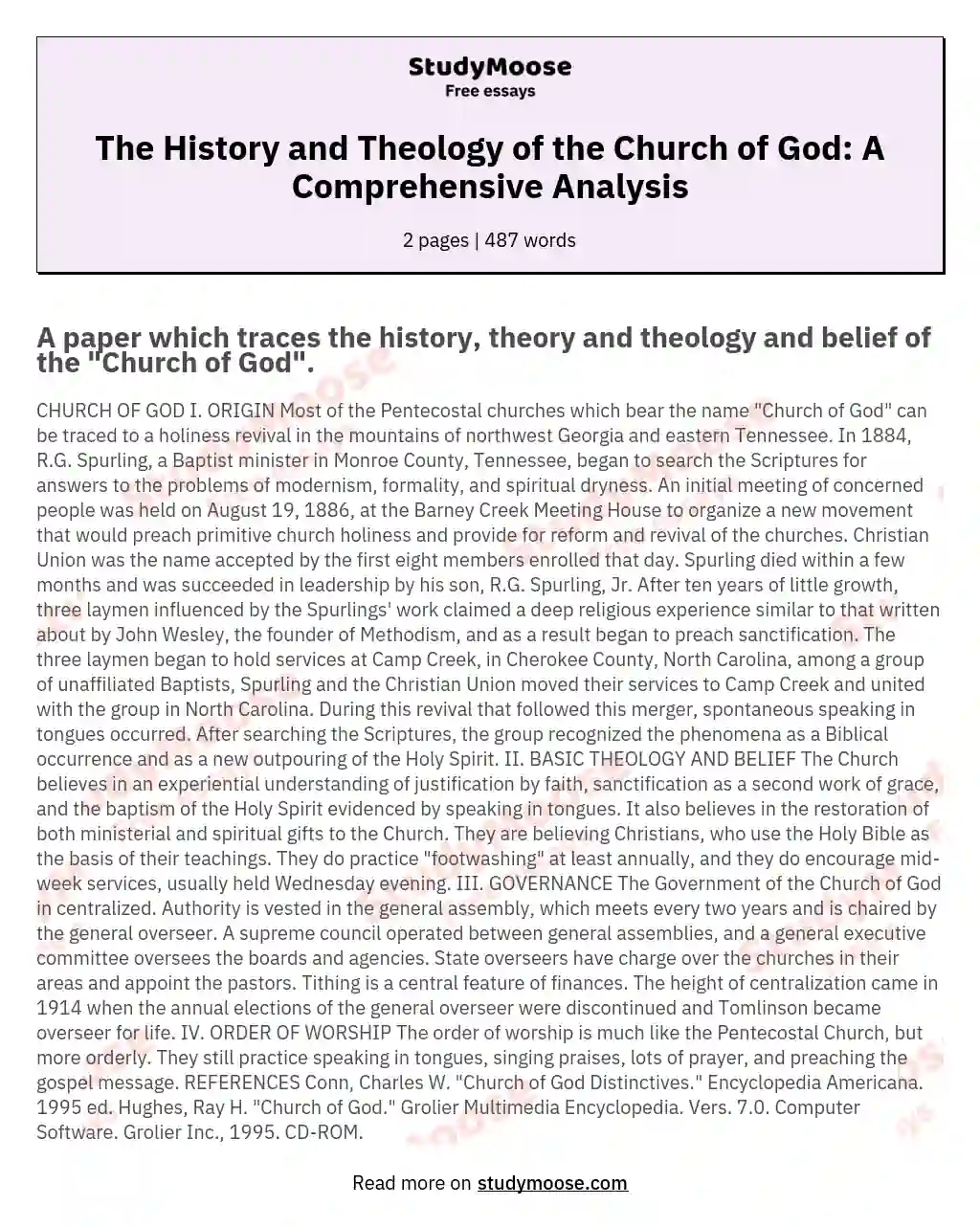 The History and Theology of the Church of God: A Comprehensive Analysis