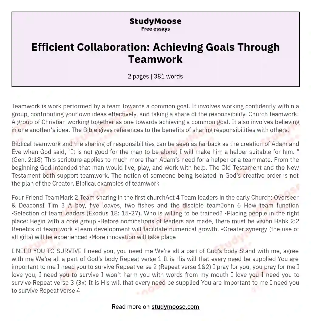 Efficient Collaboration: Achieving Goals Through Teamwork essay