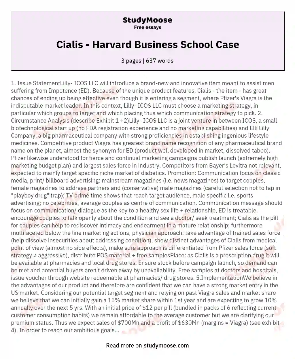 Cialis - Harvard Business School Case essay