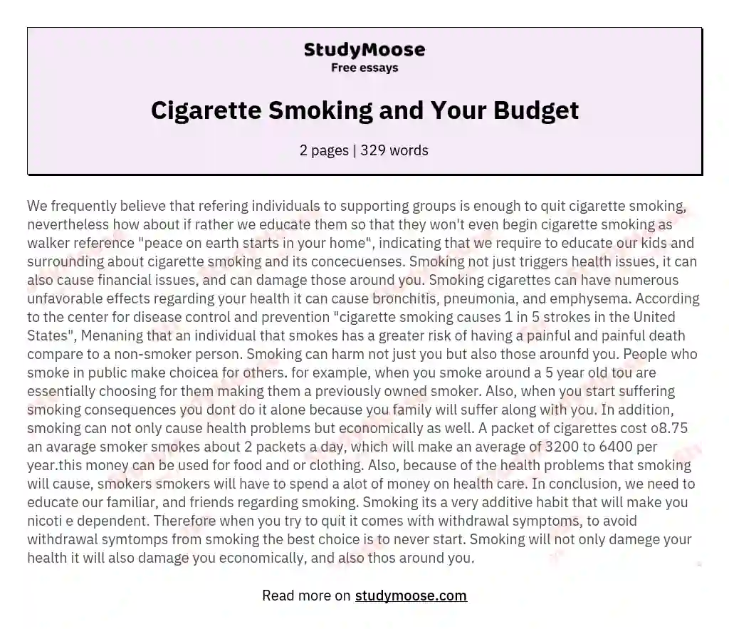 Cigarette Smoking and Your Budget essay