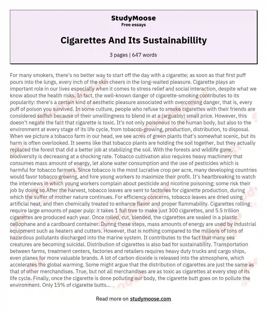 Cigarettes And Its Sustainabillity essay