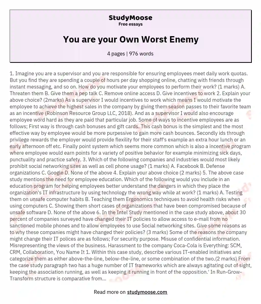 You are your Own Worst Enemy essay