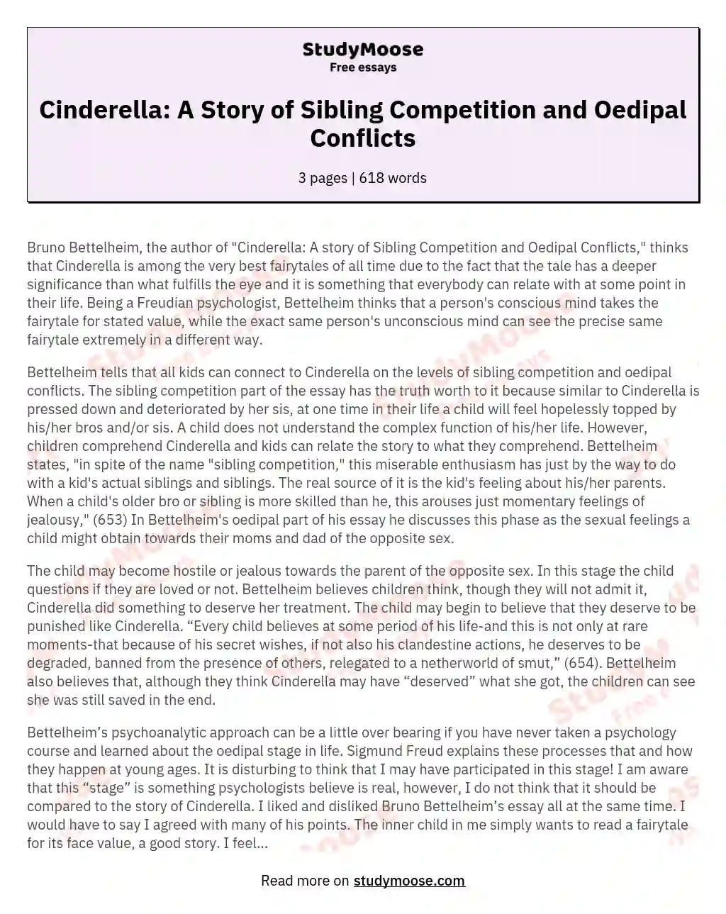 Cinderella: A Story of Sibling Competition and Oedipal Conflicts