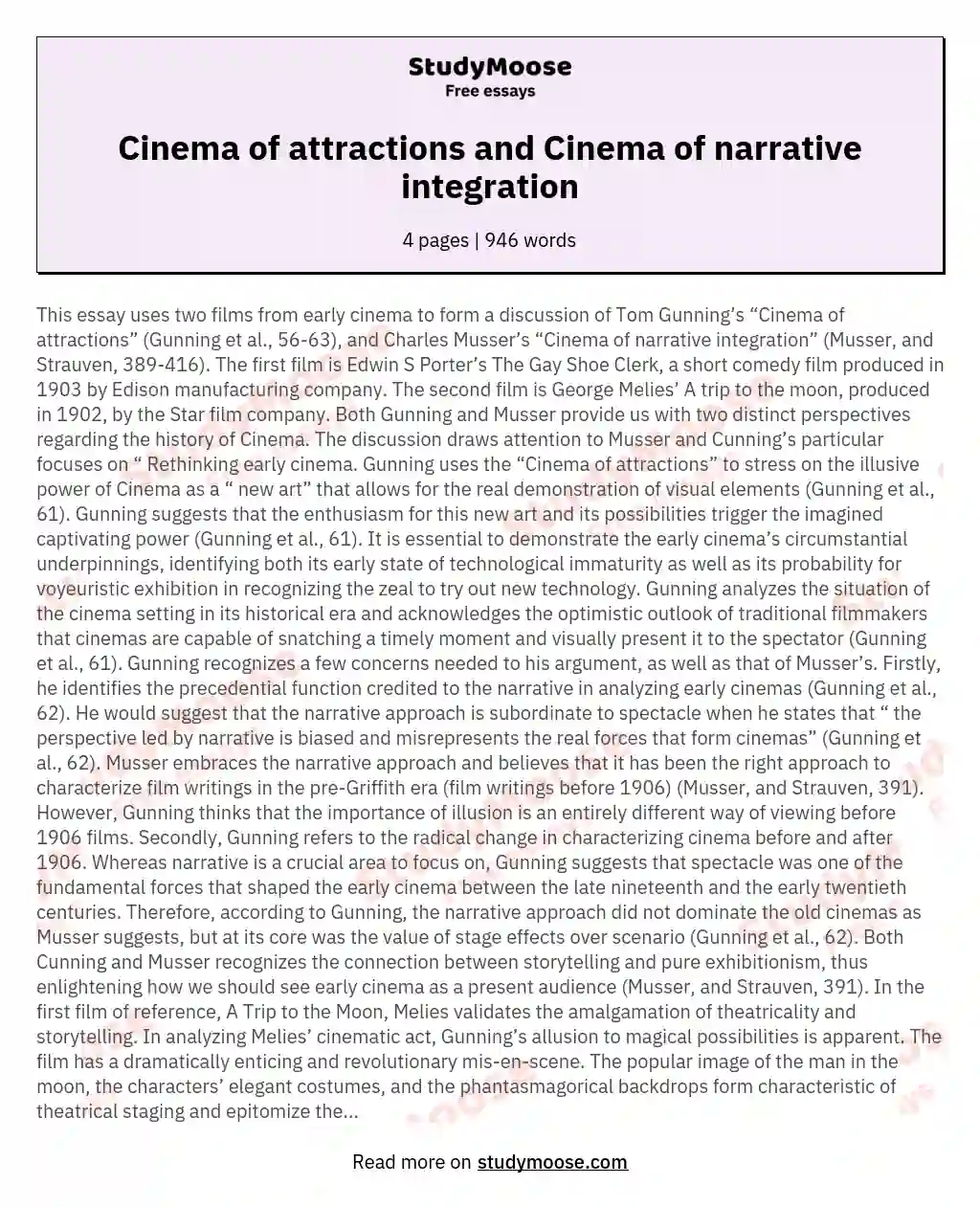 Cinema of attractions and Cinema of narrative integration