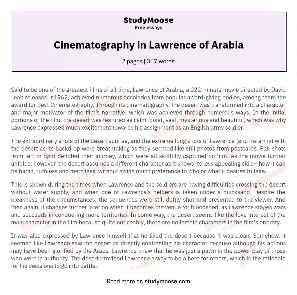 Cinematography in Lawrence of Arabia essay