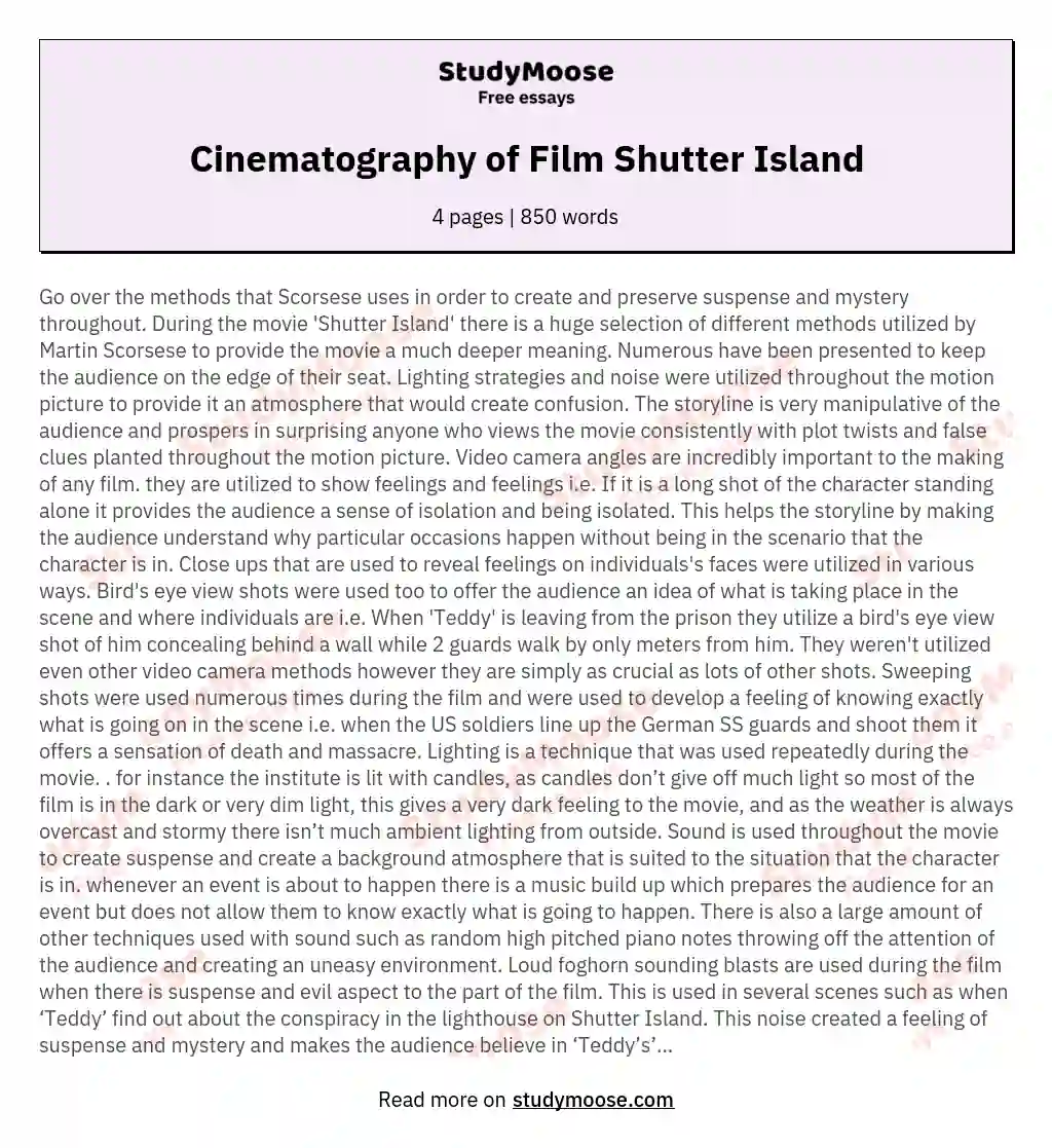 Cinematography of Film Shutter Island