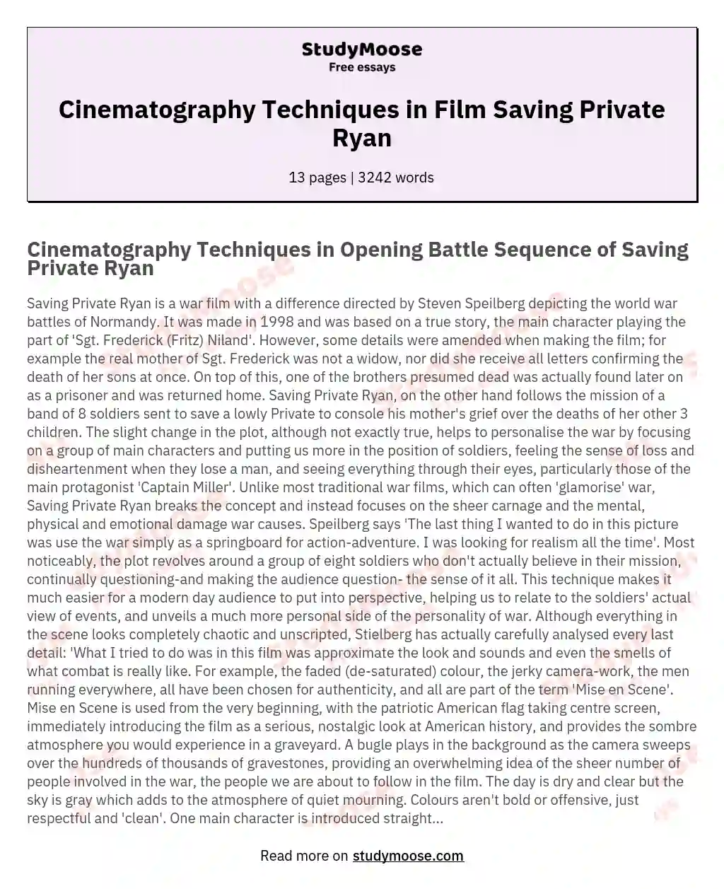 Cinematography Techniques in Film Saving Private Ryan essay