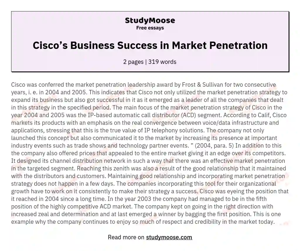 Cisco’s Business Success in Market Penetration essay
