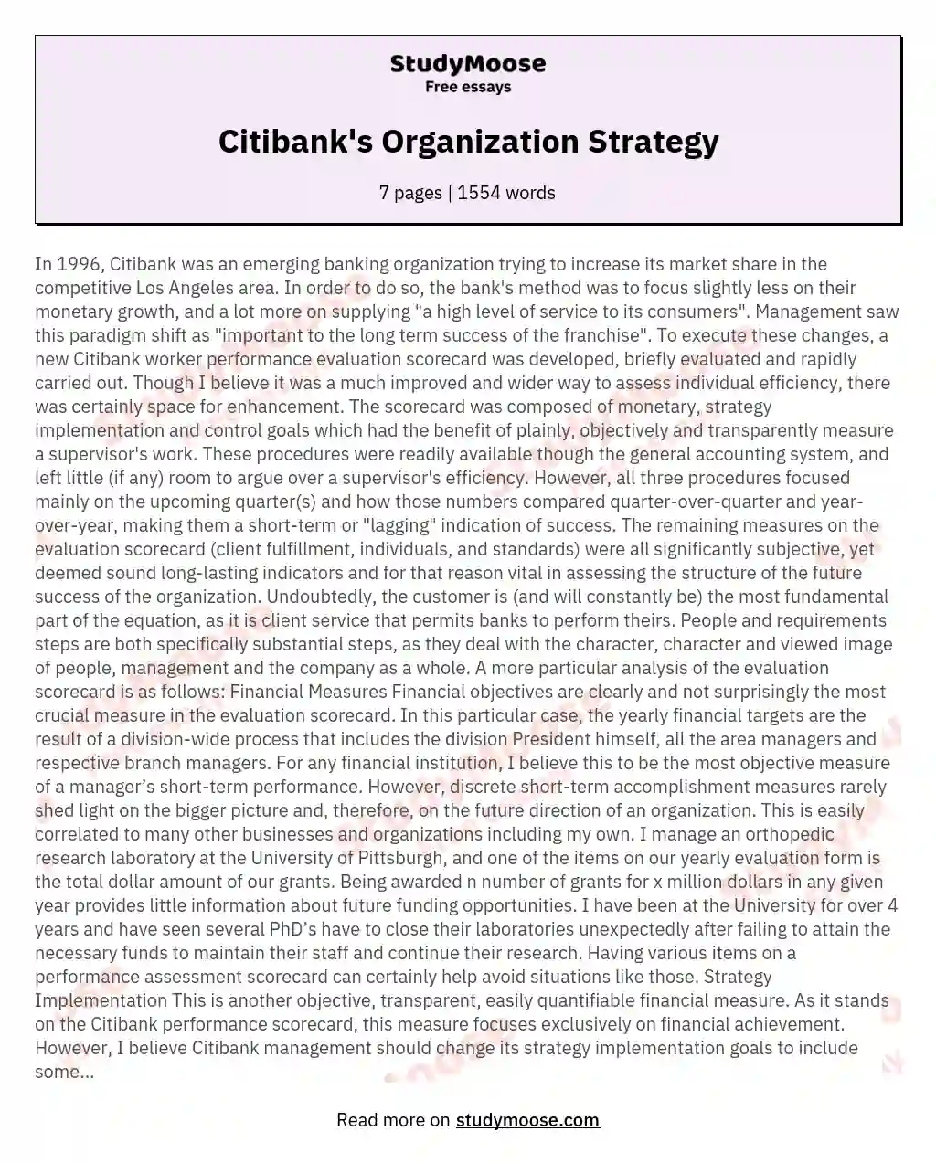 Citibank's Organization Strategy essay