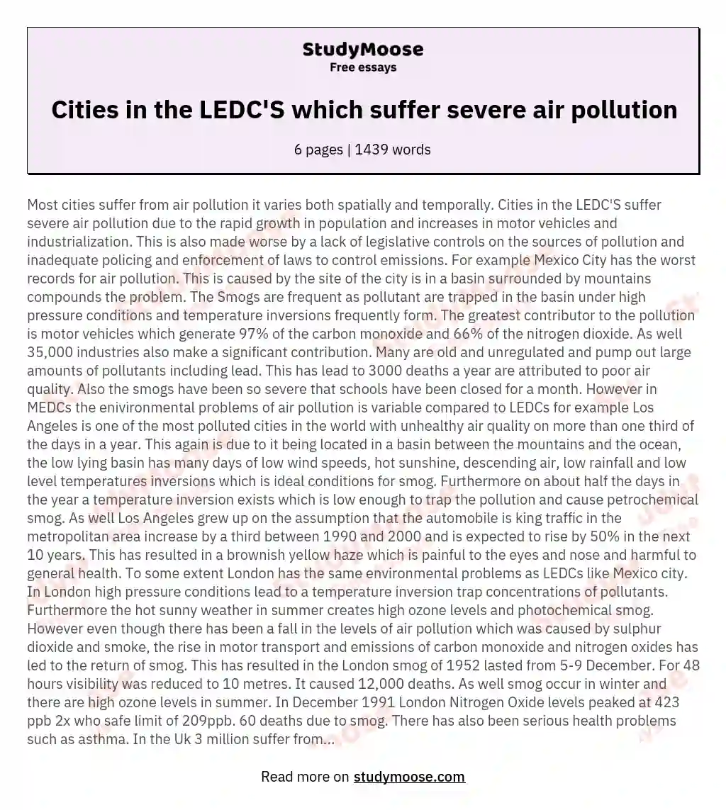 Cities in the LEDC'S which suffer severe air pollution essay