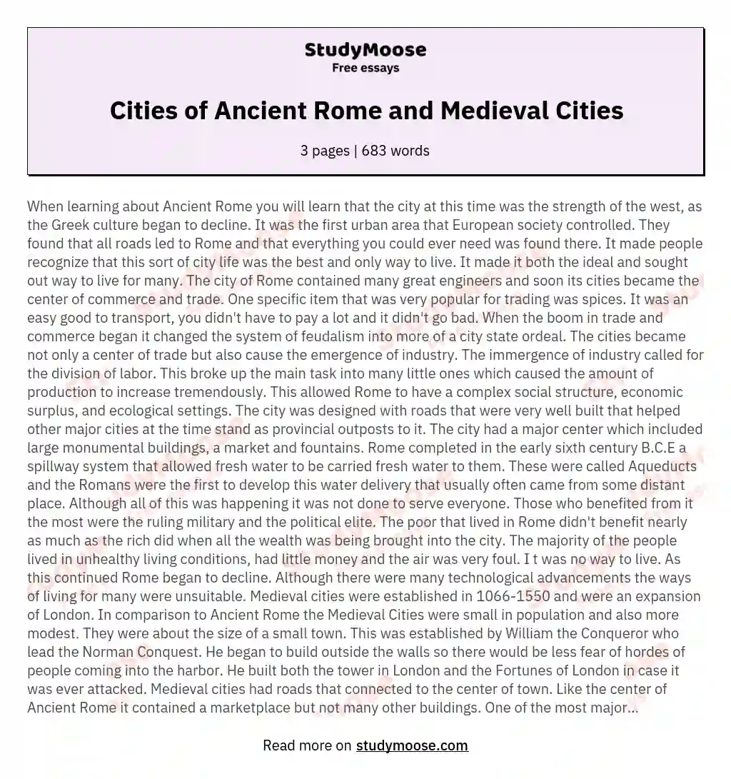 Cities of Ancient Rome and Medieval Cities