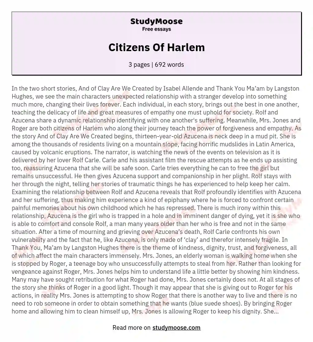 Citizens Of Harlem essay
