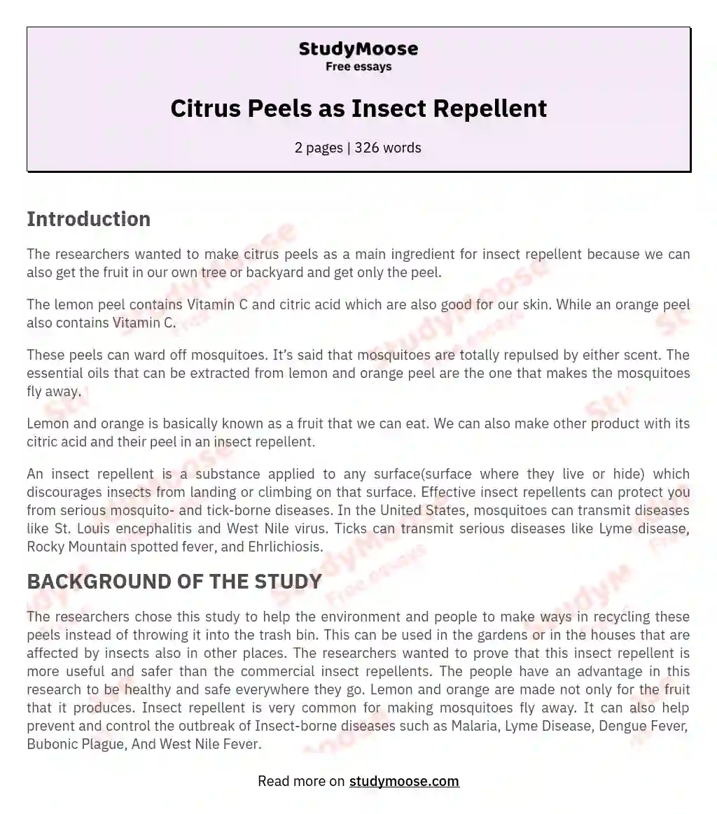Citrus Peels as Insect Repellent essay