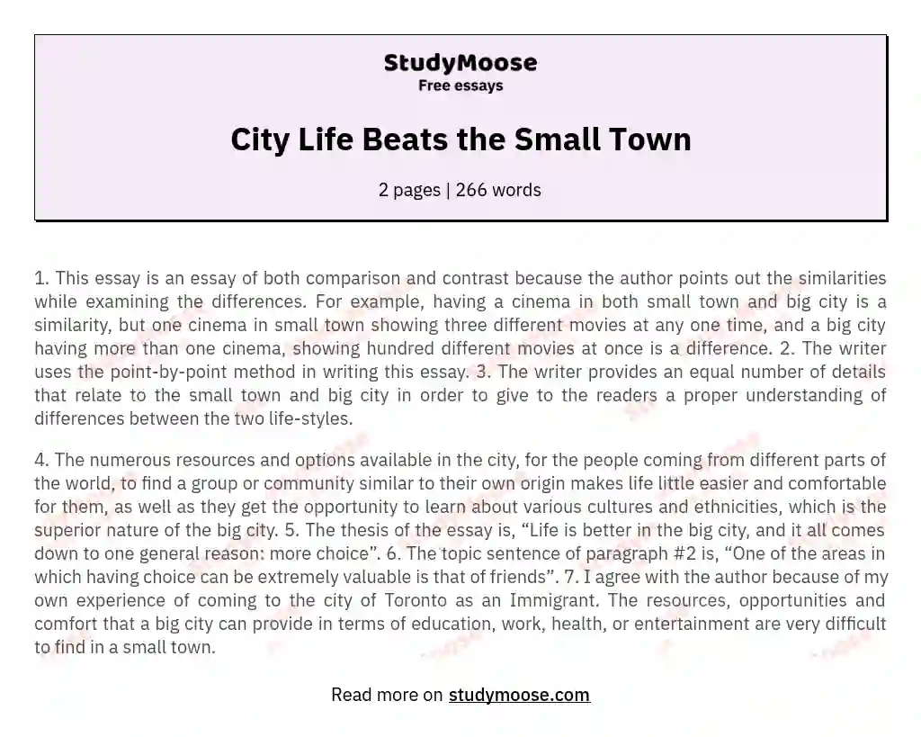 City Life Beats the Small Town