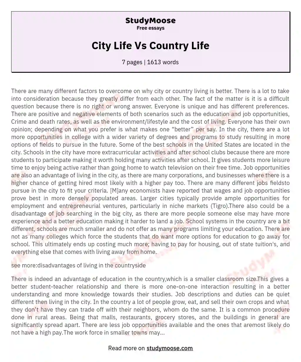City Life Vs Country Life essay