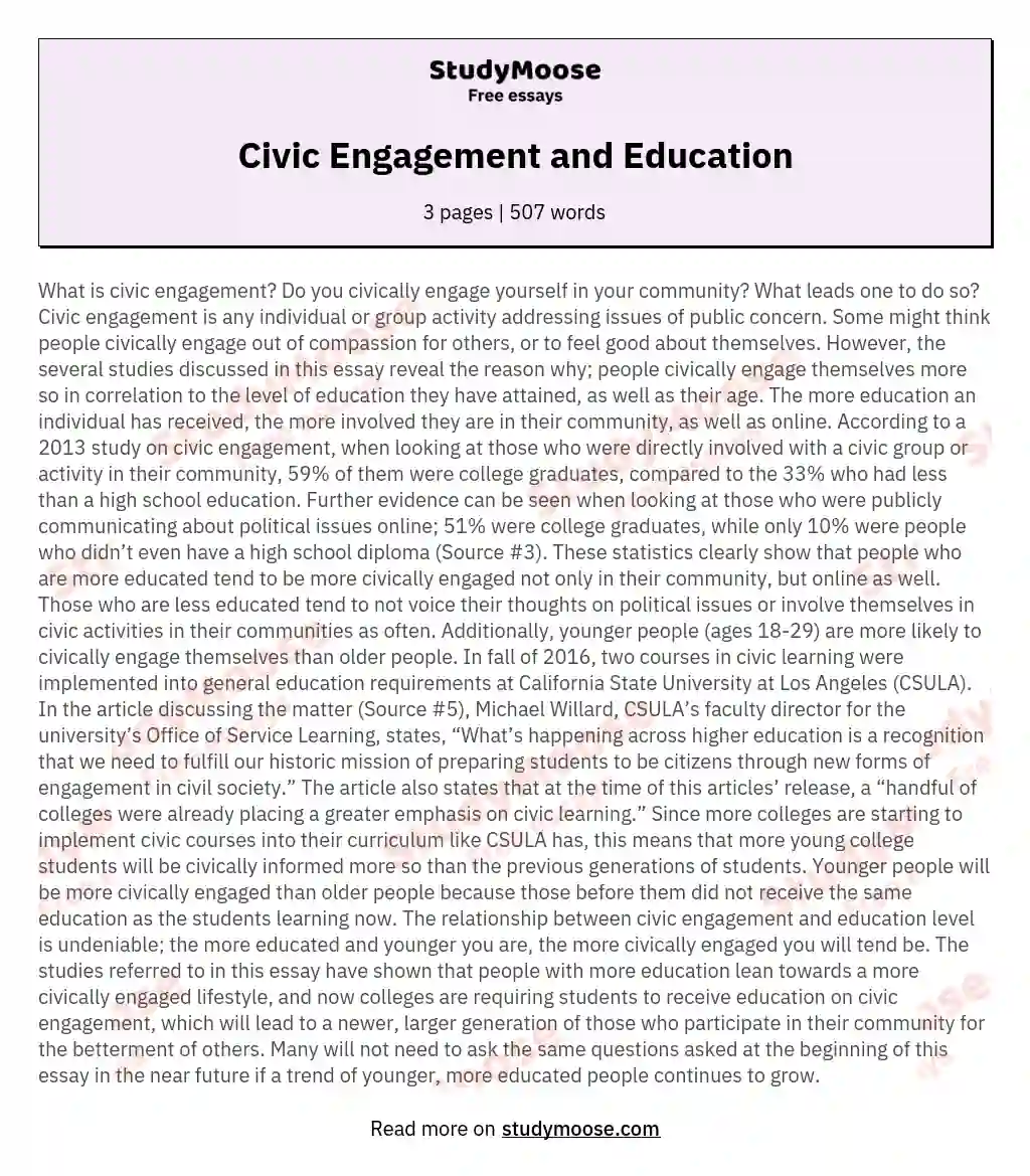 an essay on civic education
