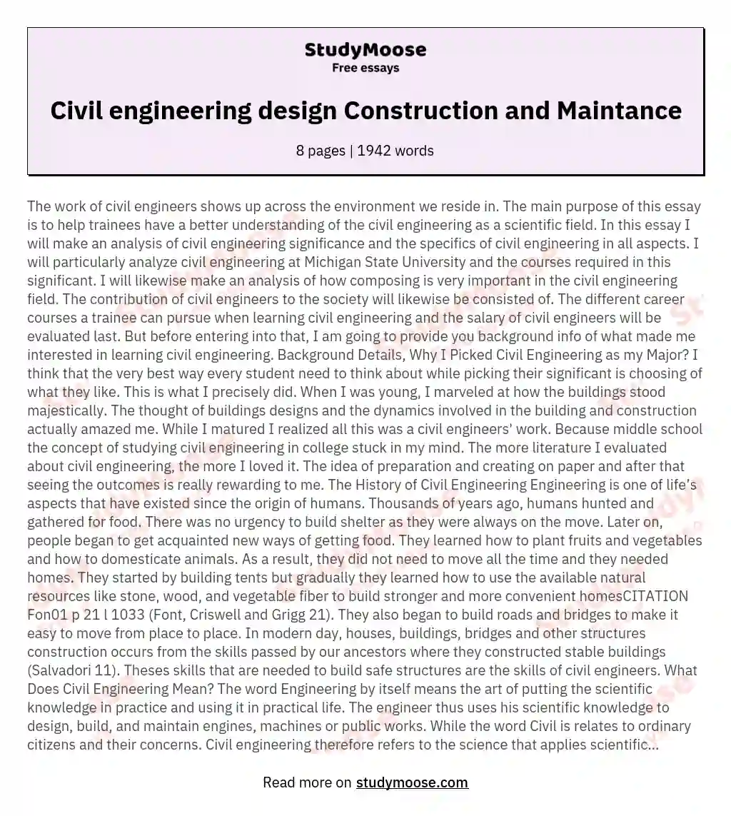 Civil engineering design Construction and Maintance essay