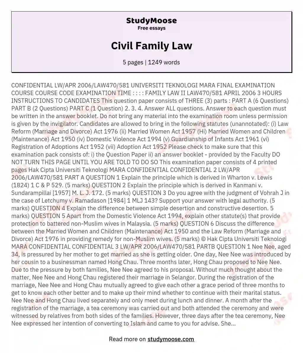 Civil Family Law essay
