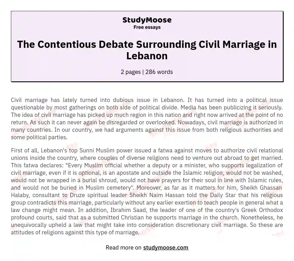 The Contentious Debate Surrounding Civil Marriage in Lebanon essay