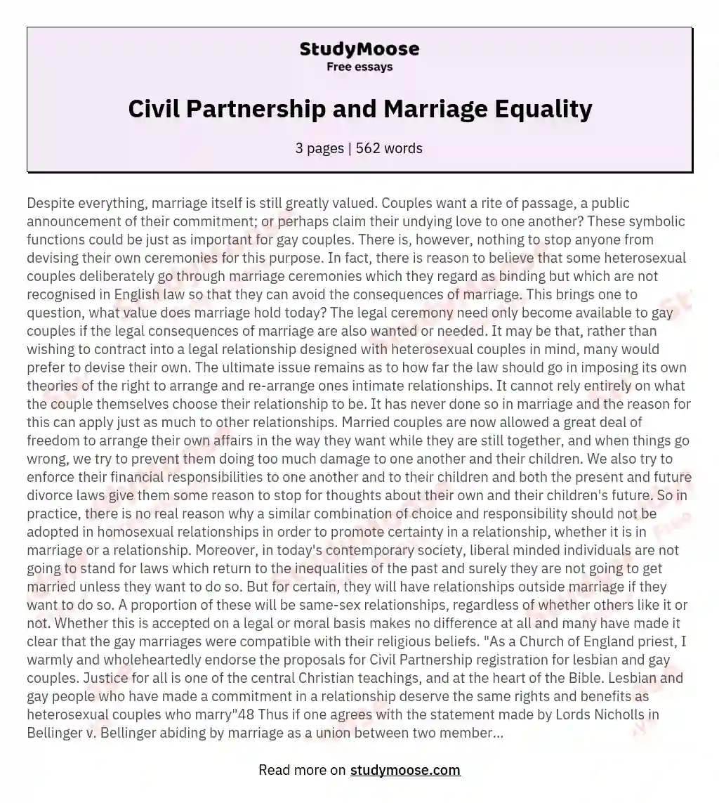 Civil Partnership and Marriage Equality essay