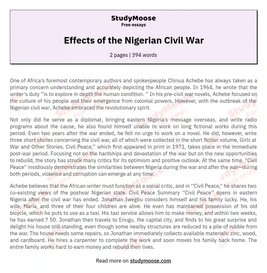 Effects of the Nigerian Civil War essay