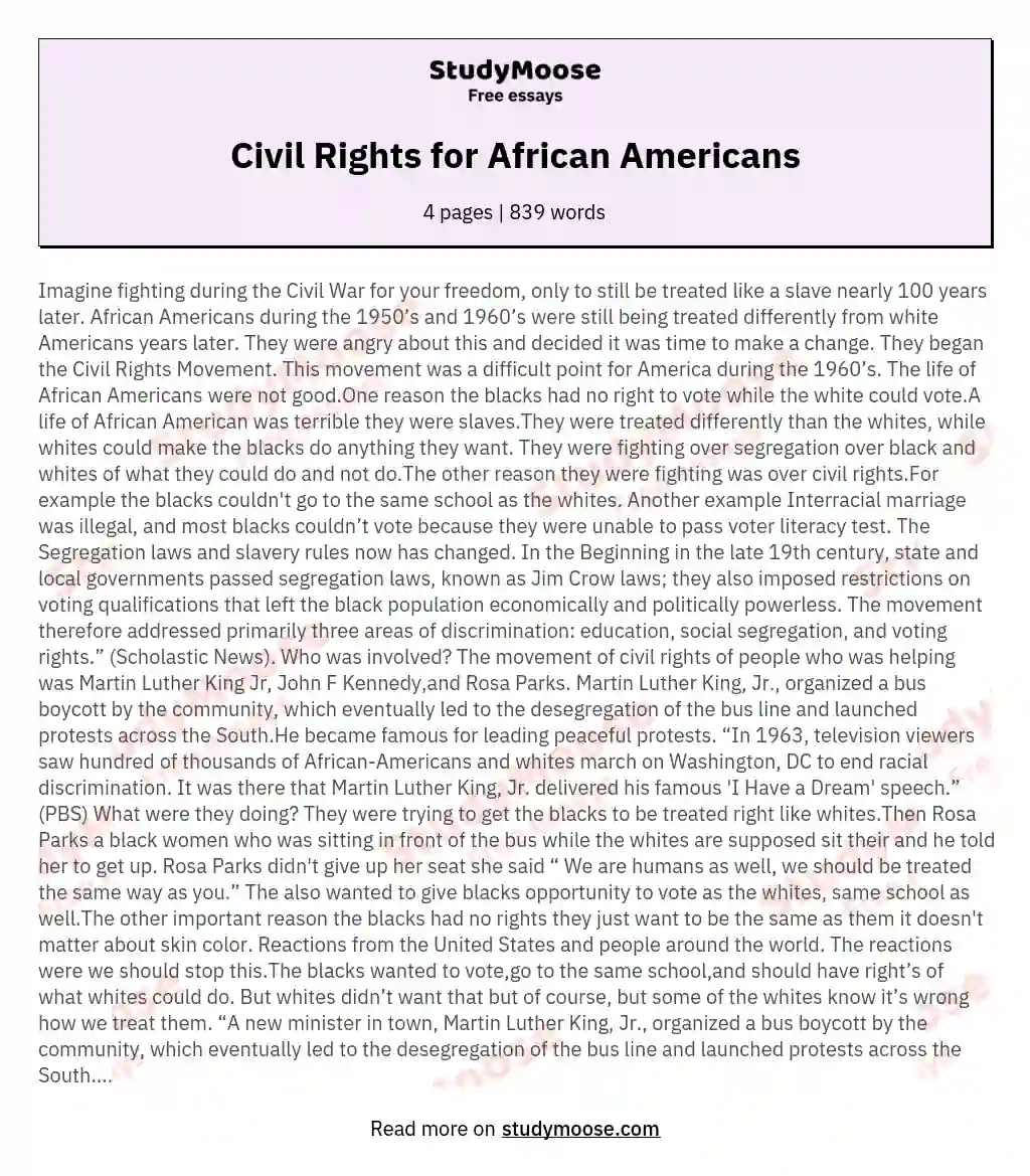 Civil Rights for African Americans essay